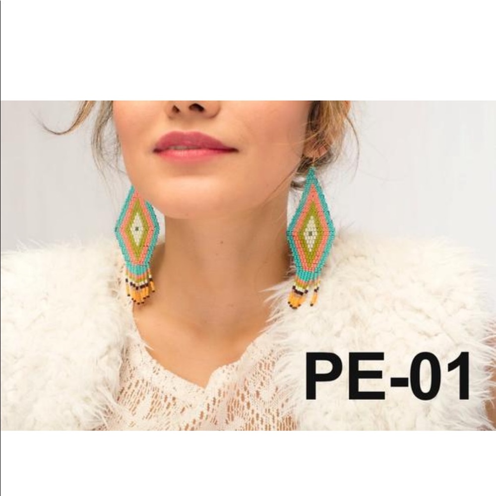 bead Earrings. Blue- Pink- Olive